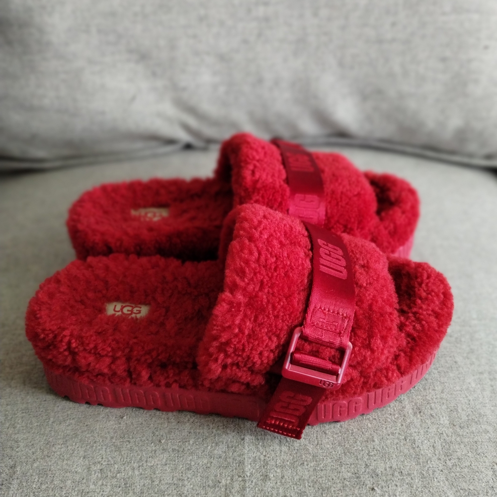UGG Women's Red Fluffy Slide Slippers - Picture 2 of 5